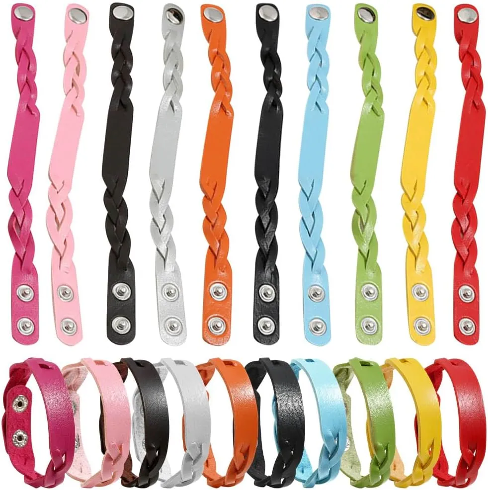 20 Pack Faux Leather Bracelet Blank Snap Bracelets Colorful Adjustable Plain PU-Leather Wrist Cuffs for Men Women DIY Craft Wristbands