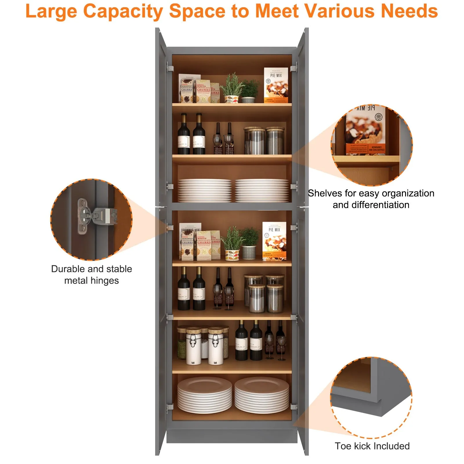 24"D*30"W*90"H Birch Solid Wood Pantry Tall Storage Cabinet U309024