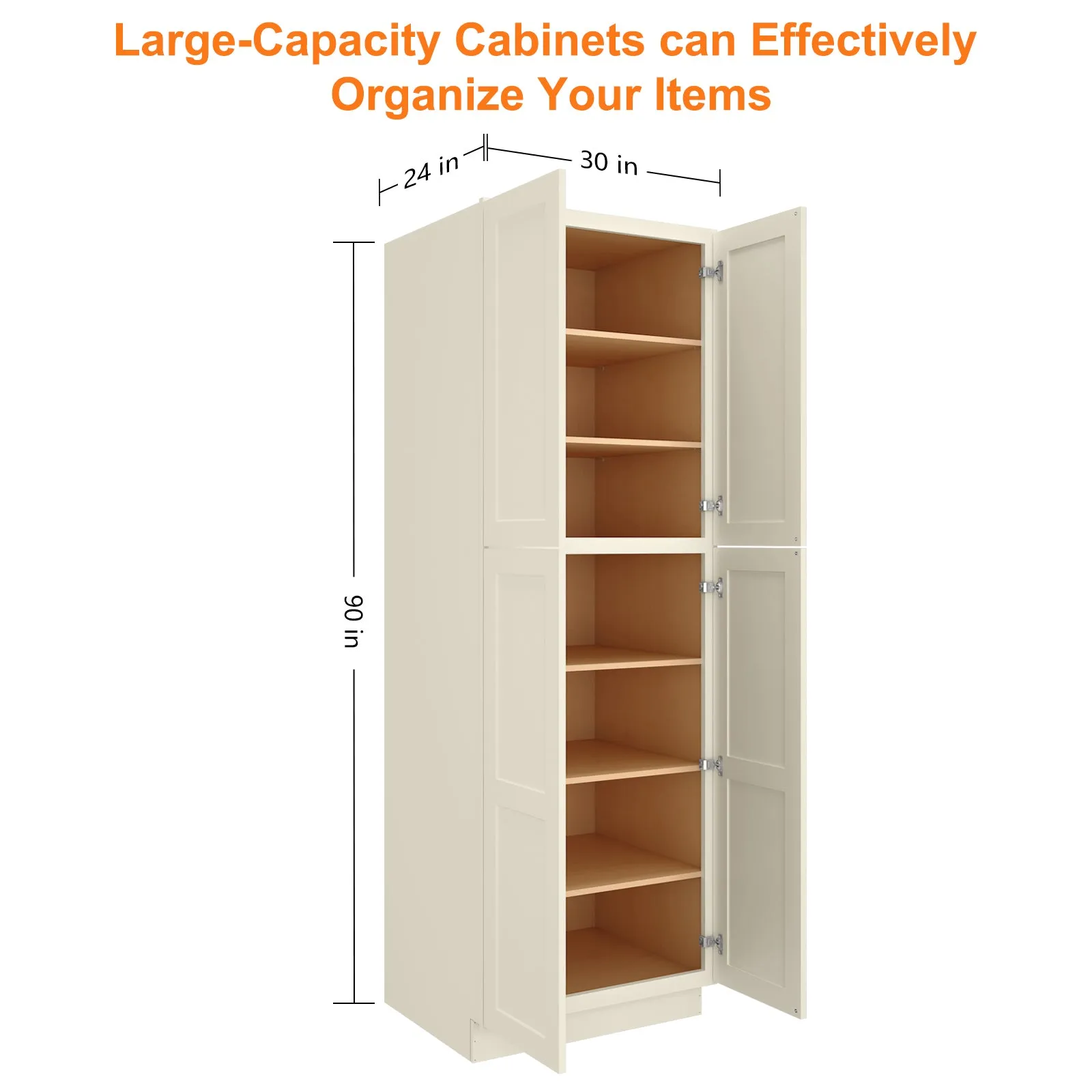 24"D*30"W*90"H Birch Solid Wood Pantry Tall Storage Cabinet U309024