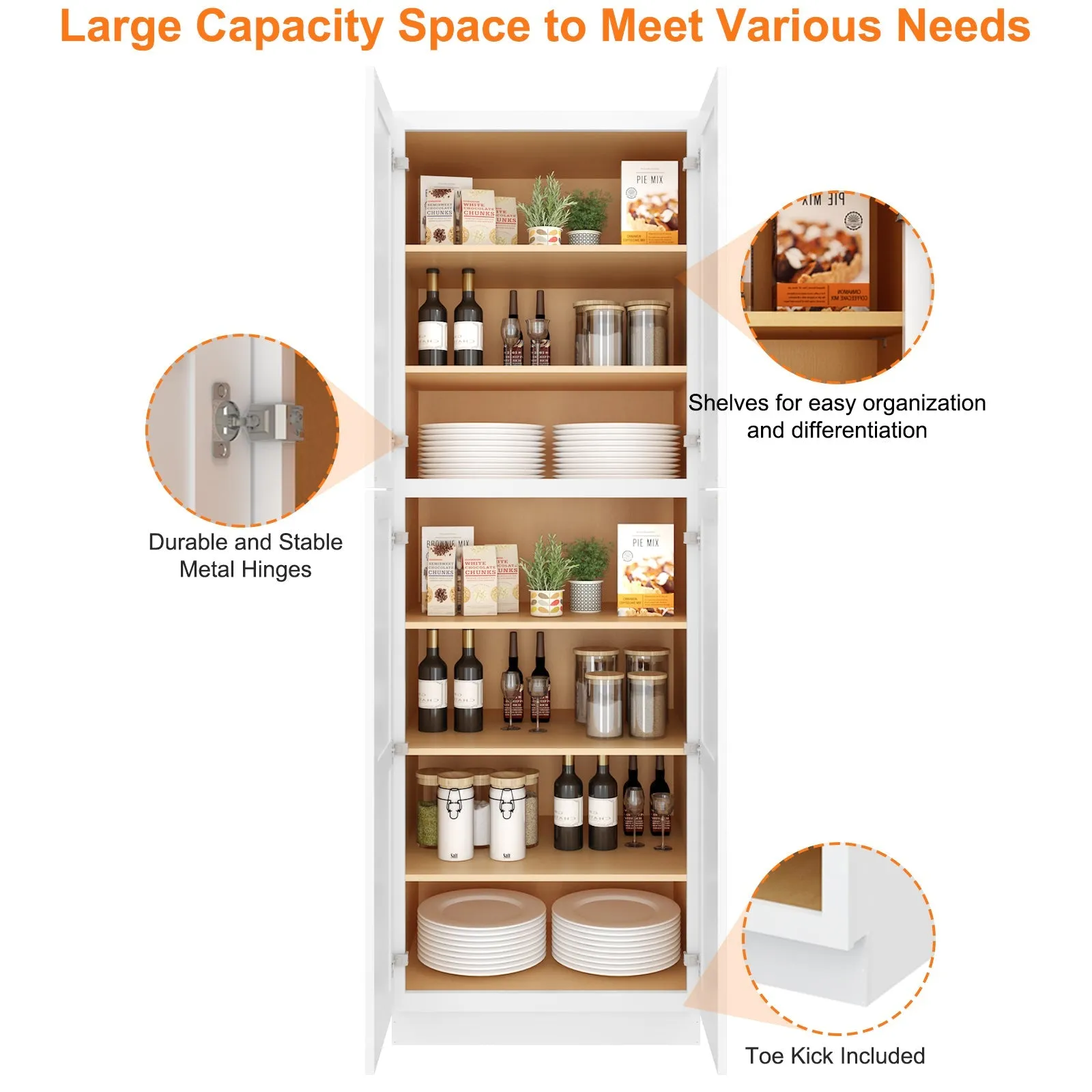 24"D*30"W*90"H Birch Solid Wood Pantry Tall Storage Cabinet U309024