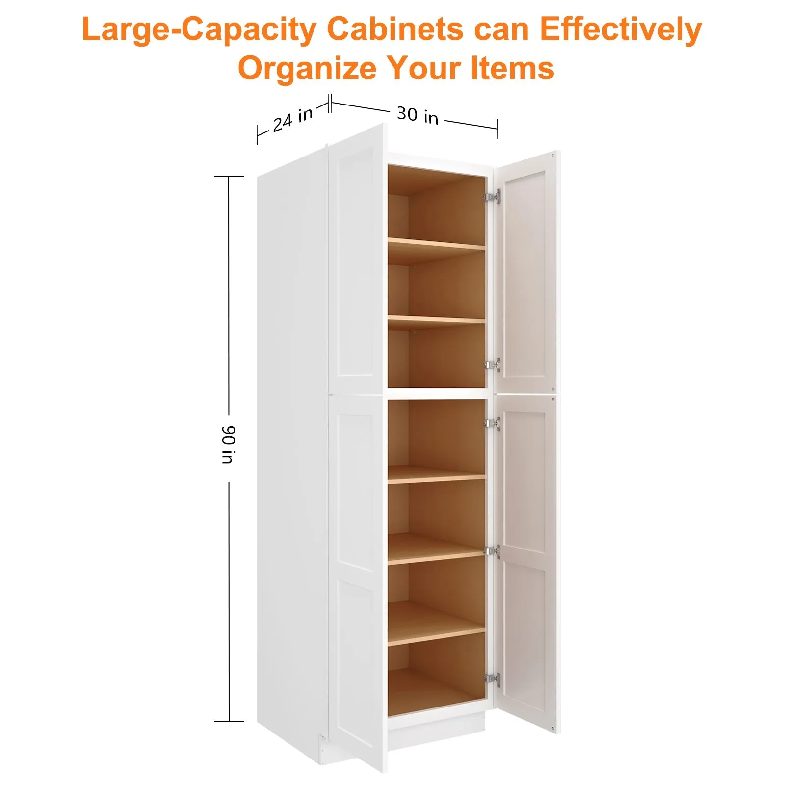 24"D*30"W*90"H Birch Solid Wood Pantry Tall Storage Cabinet U309024
