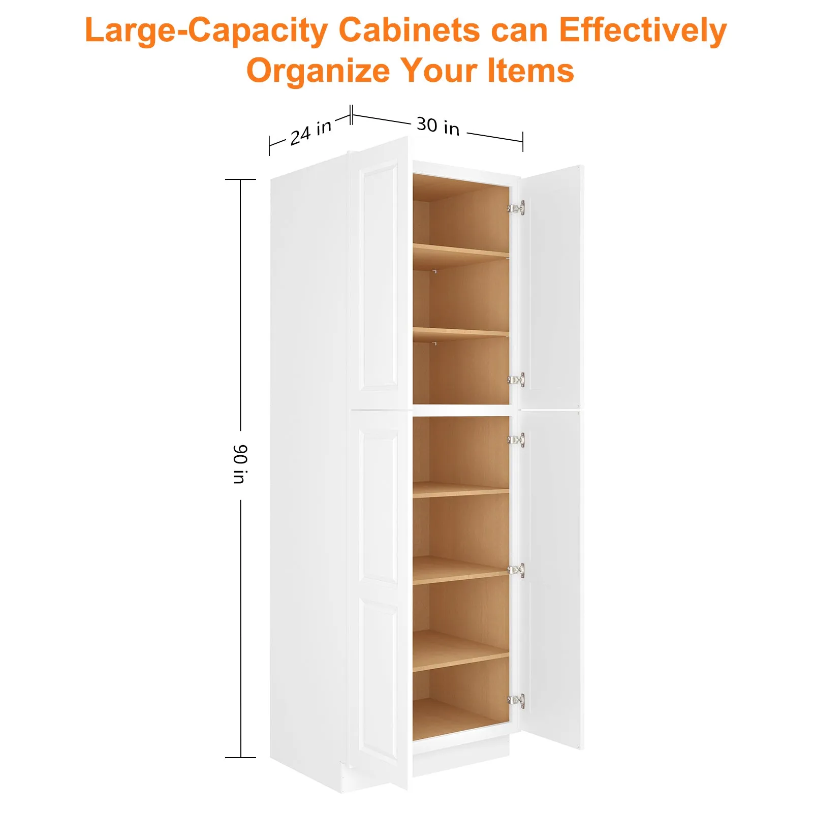 24"D*30"W*90"H Birch Solid Wood Pantry Tall Storage Cabinet U309024