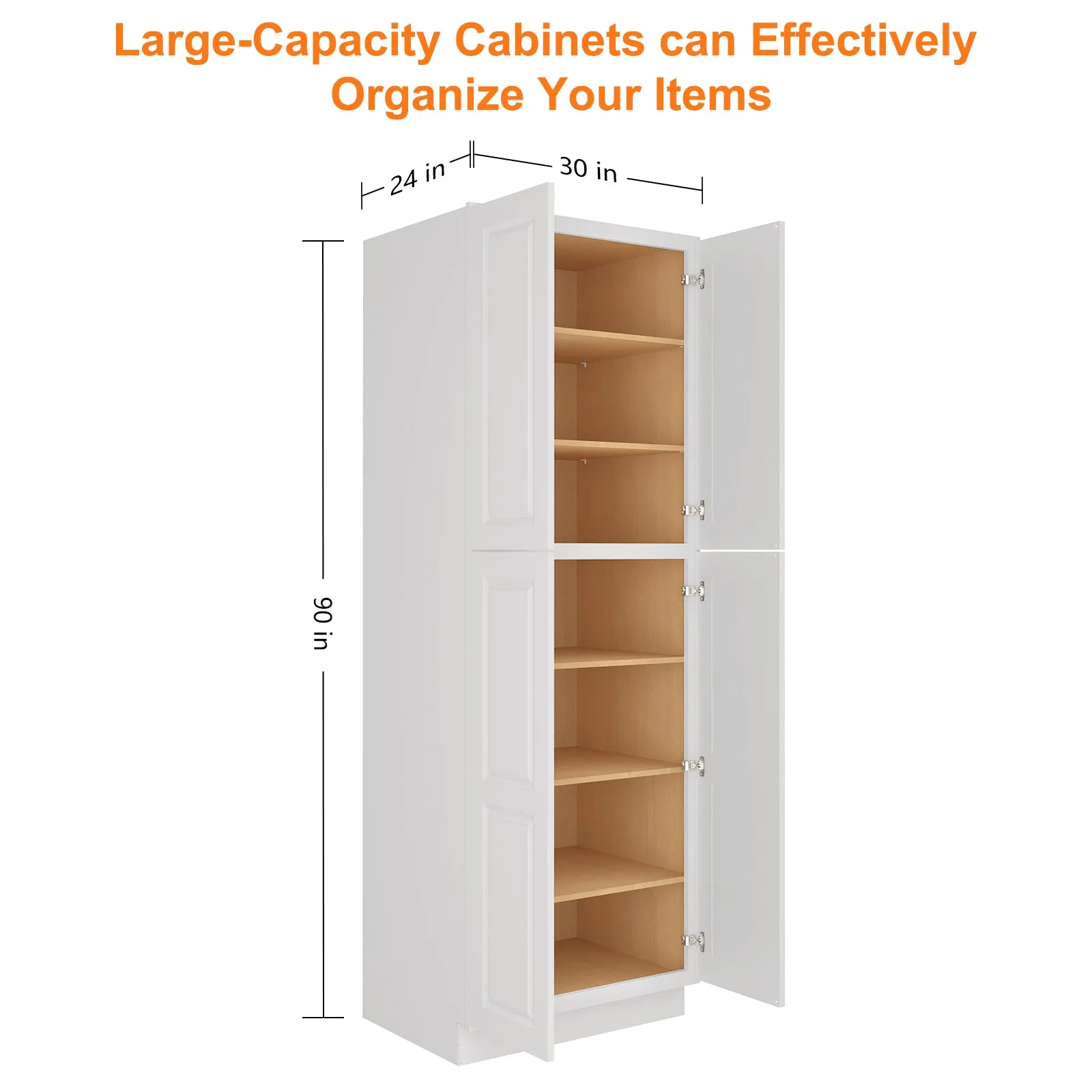 24"D*30"W*90"H Birch Solid Wood Pantry Tall Storage Cabinet U309024