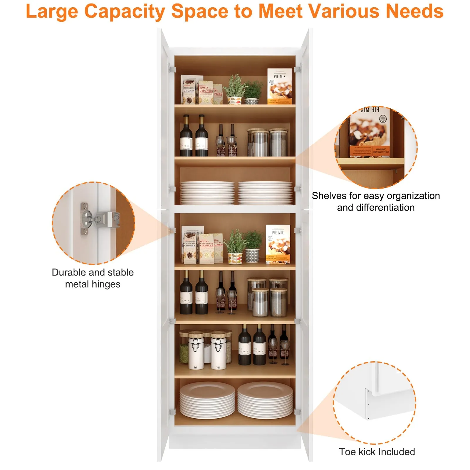 24"D*30"W*90"H Birch Solid Wood Pantry Tall Storage Cabinet U309024