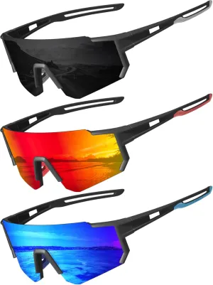 3PACK Polarized Sports Sunglasses for Men Outdoors Mountain Cycling UV400 Protection Sun Glasses Big Frame Goggles