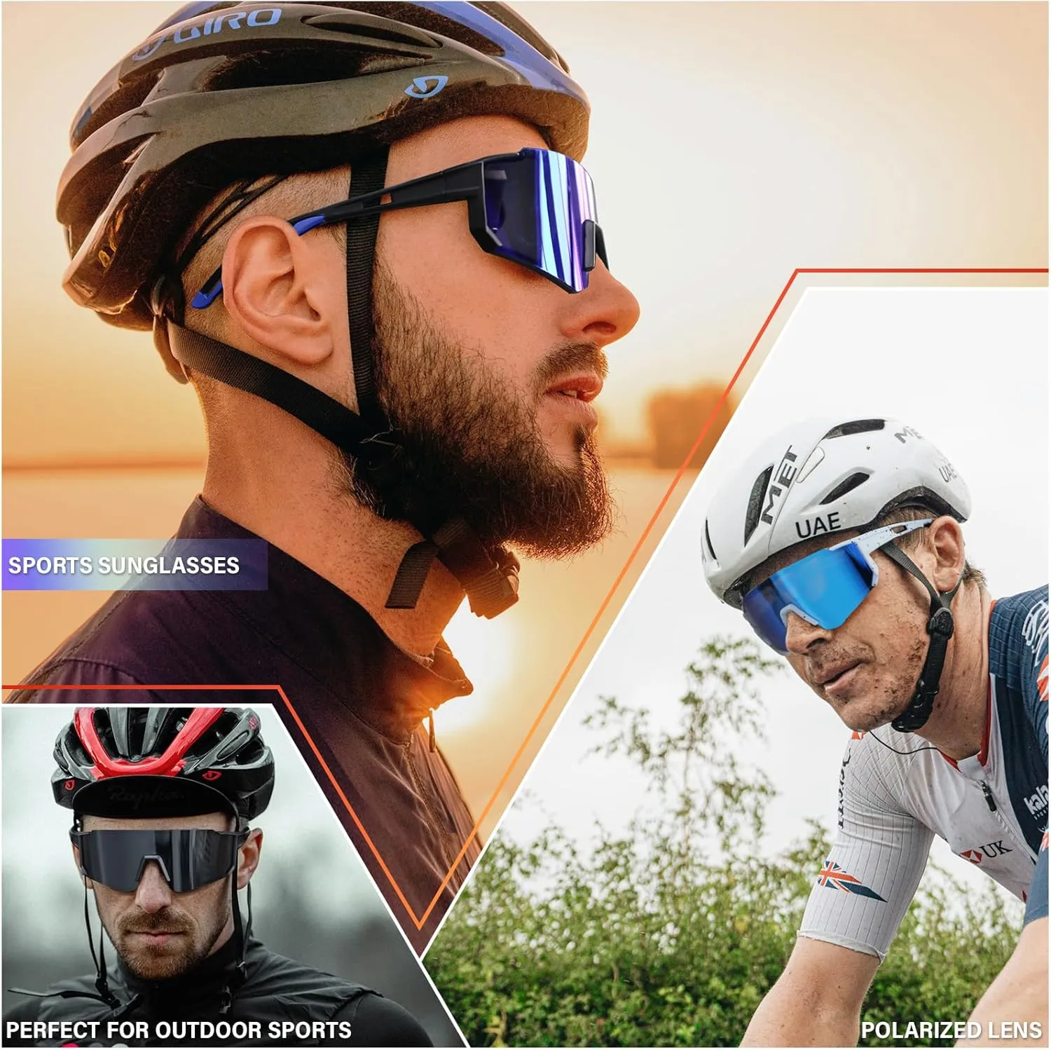 3PACK Polarized Sports Sunglasses for Men Outdoors Mountain Cycling UV400 Protection Sun Glasses Big Frame Goggles