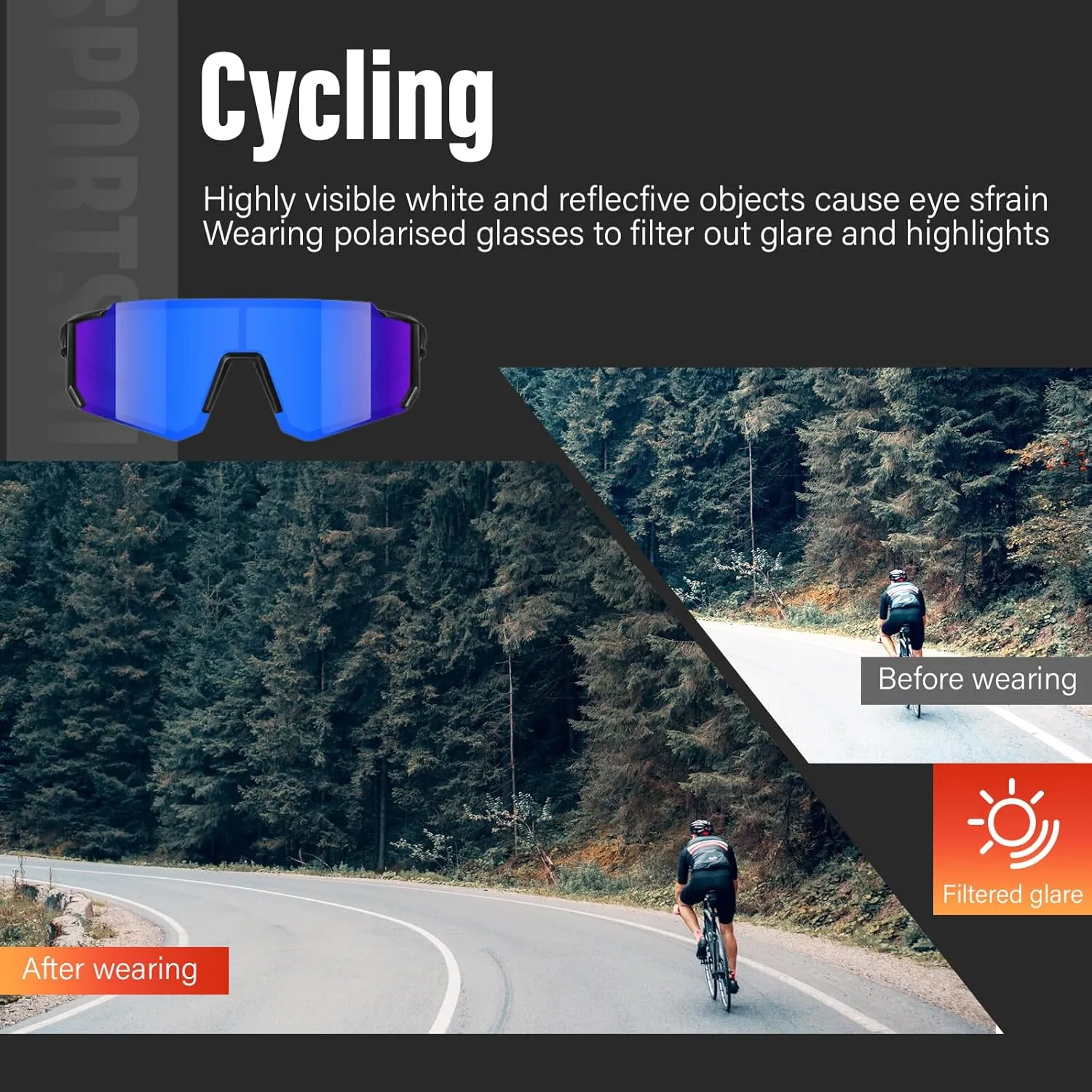 3PACK Polarized Sports Sunglasses for Men Outdoors Mountain Cycling UV400 Protection Sun Glasses Big Frame Goggles