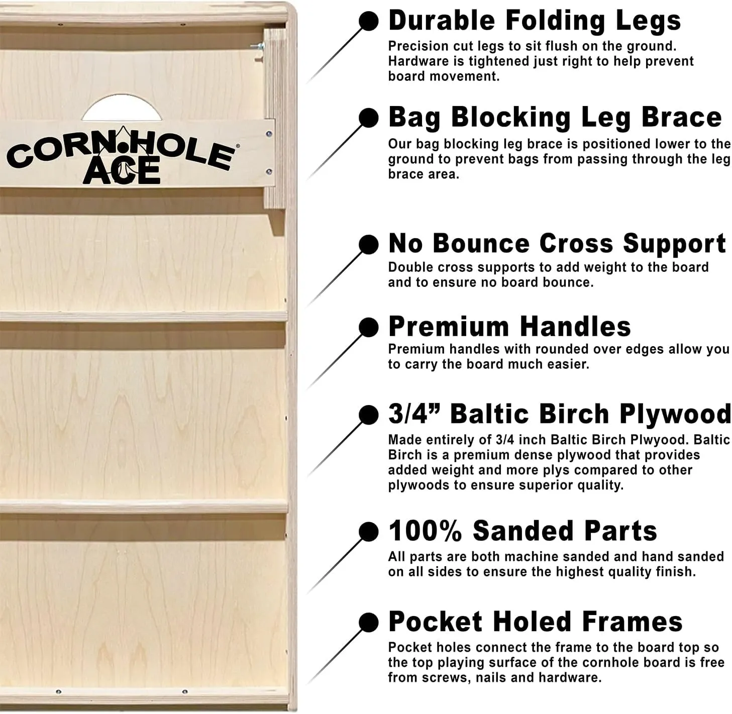 ACE PRO Beach Themed | Professional Cornhole Board Set, No Bounce! Triple Wide Legs, 3/4in Baltic Birch Plywood, Regulation Size, Tournament Style, American Official, Made in USA