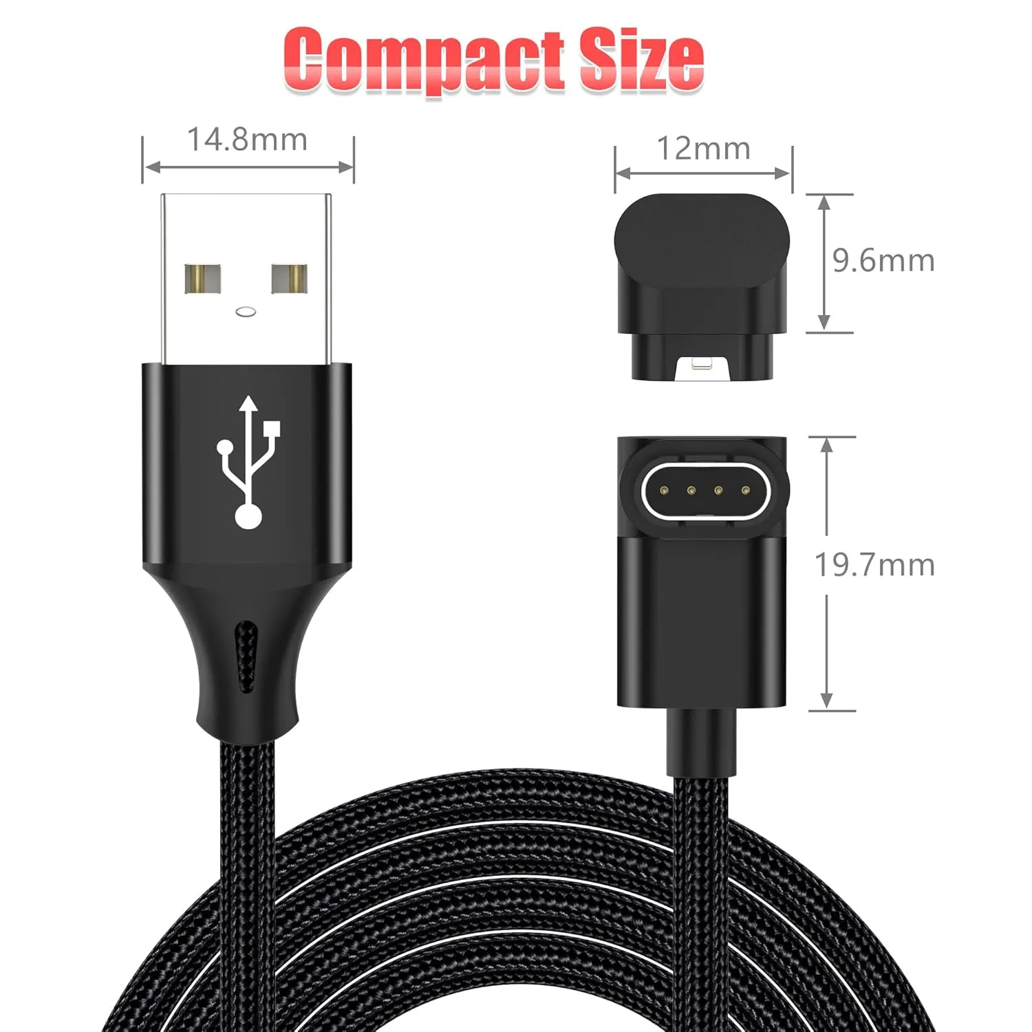 AGVEE 2 Pack 3.3ft Charger for Garmin Watch, L-Shape Charging Cable for Fenix, Forerunner, Vivoactive, Instinct, Venu, Tactix, Approach, D2, Quatix Series, Right Angle Braided, Black