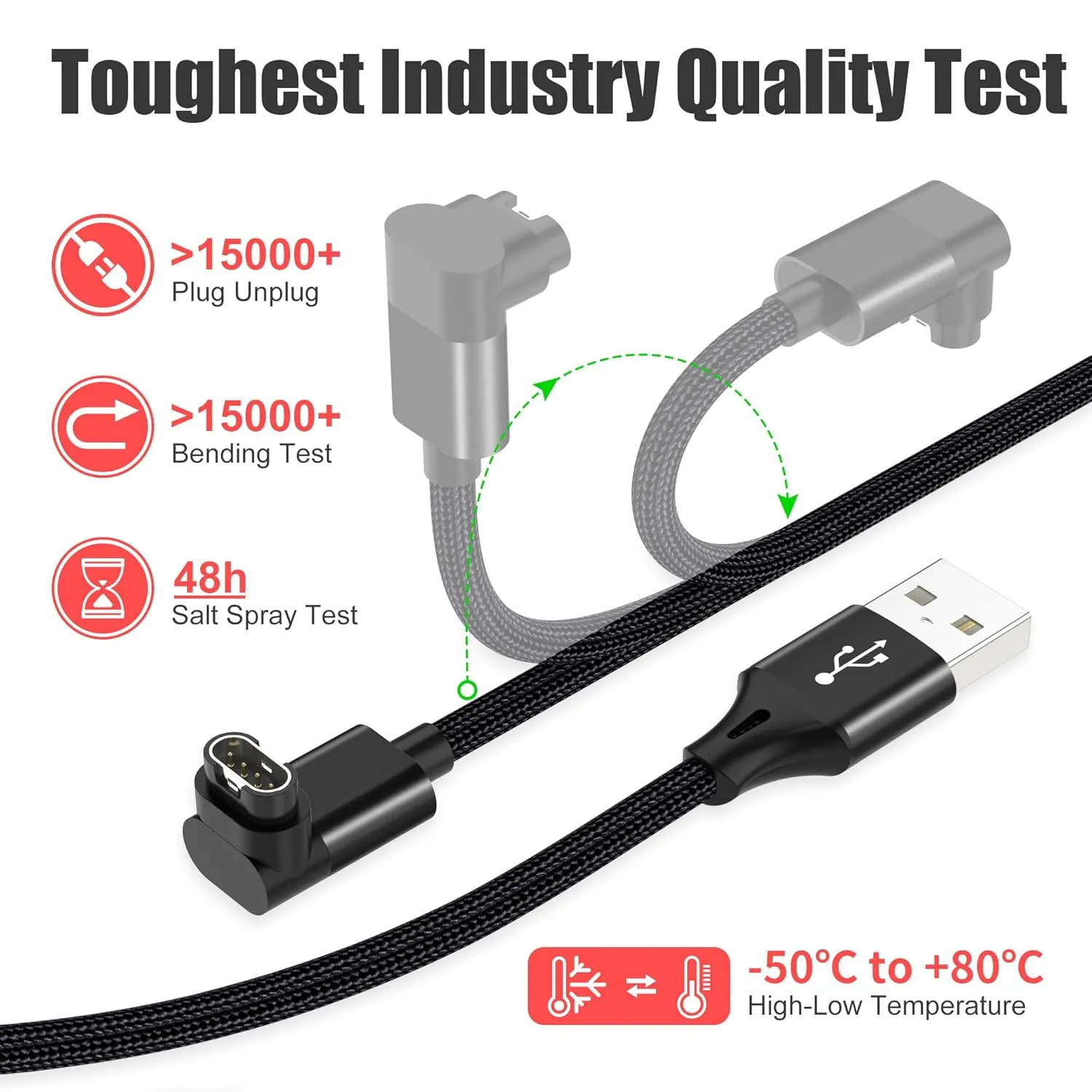 AGVEE 2 Pack 3.3ft Charger for Garmin Watch, L-Shape Charging Cable for Fenix, Forerunner, Vivoactive, Instinct, Venu, Tactix, Approach, D2, Quatix Series, Right Angle Braided, Black