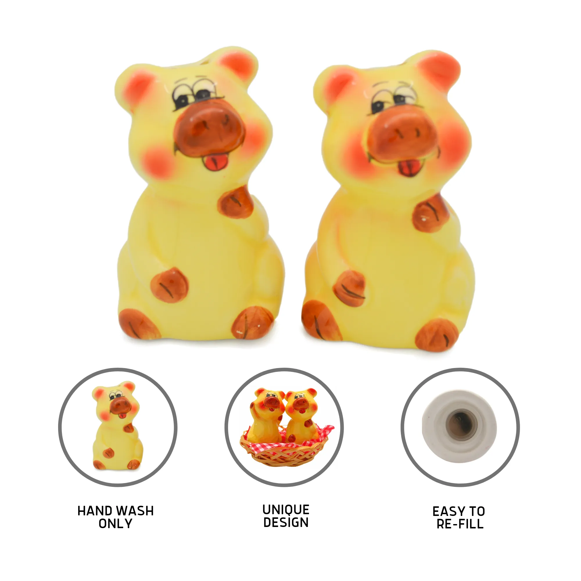 Animal Salt & Pepper Shakers Pigs Basket