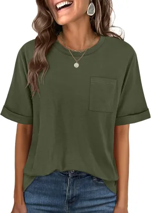 ANRABESS Women Oversized T Shirts Short Sleeve Summer Casual Loose Top Basic Tee with Pocket
