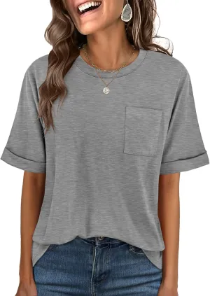 ANRABESS Women Oversized T Shirts Short Sleeve Summer Casual Loose Top Basic Tee with Pocket