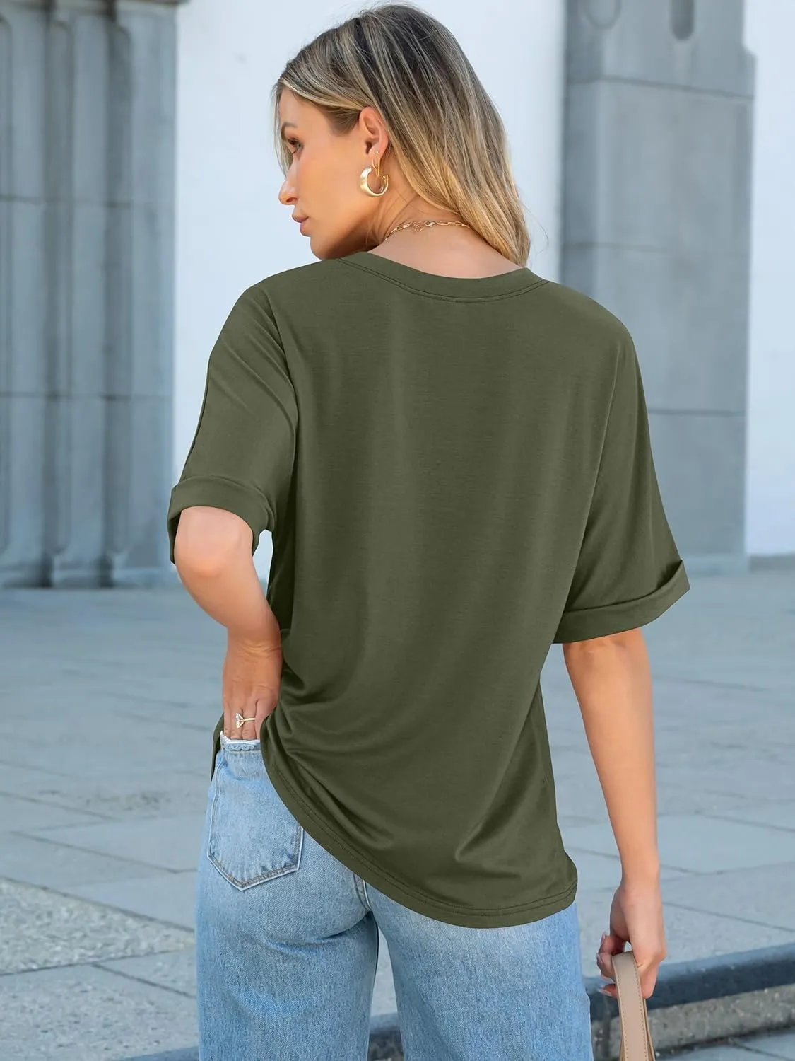 ANRABESS Women Oversized T Shirts Short Sleeve Summer Casual Loose Top Basic Tee with Pocket