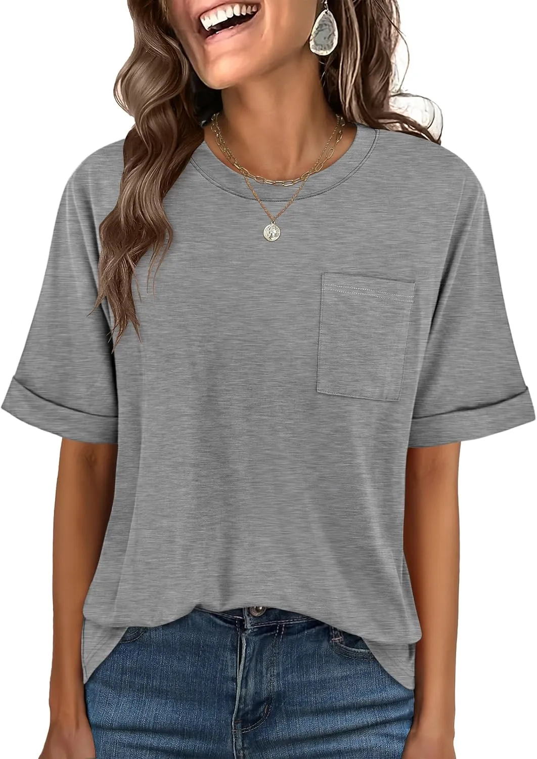 ANRABESS Women Oversized T Shirts Short Sleeve Summer Casual Loose Top Basic Tee with Pocket