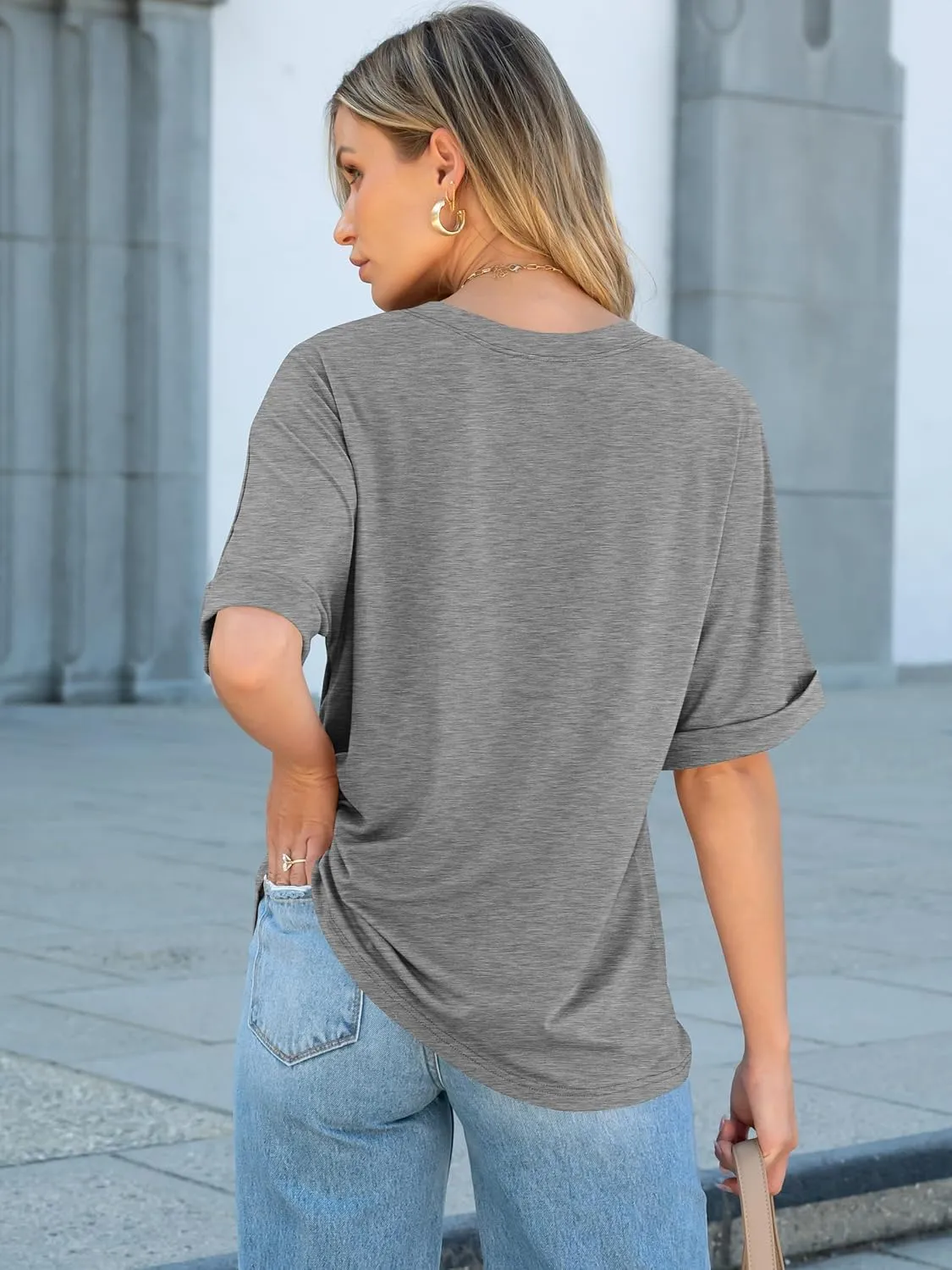 ANRABESS Women Oversized T Shirts Short Sleeve Summer Casual Loose Top Basic Tee with Pocket