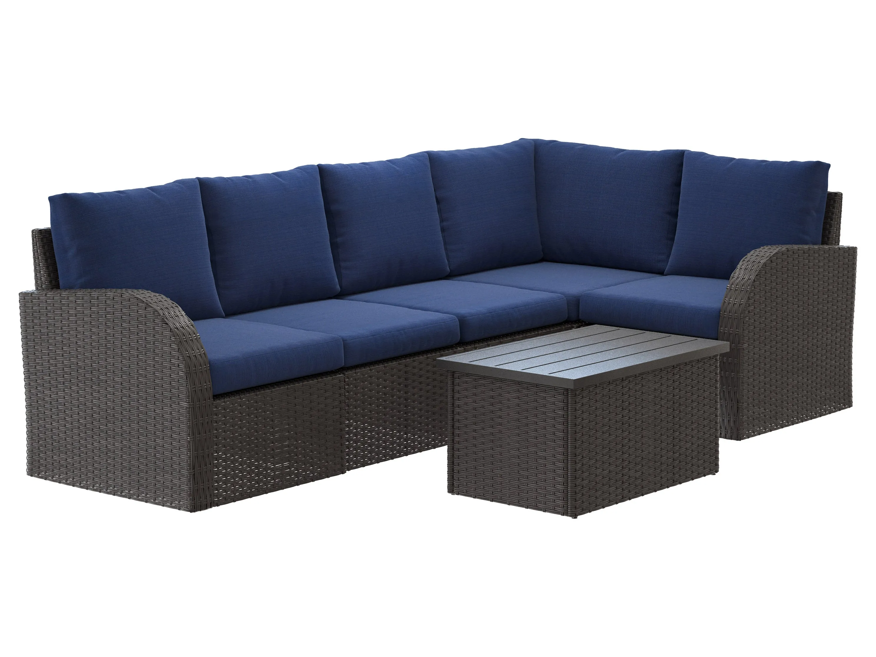 Blue Outdoor Wicker Sectional Set 6pc