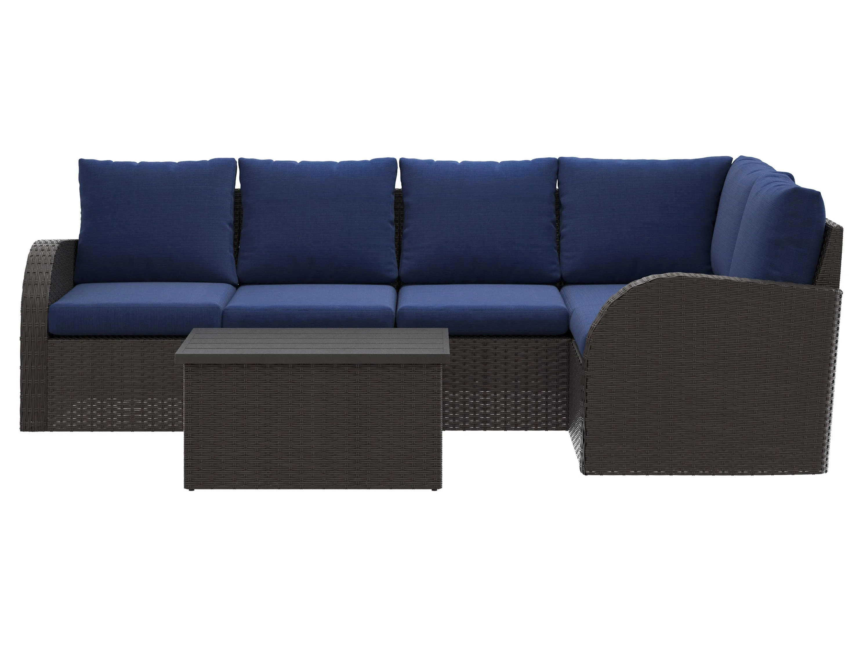 Blue Outdoor Wicker Sectional Set 6pc