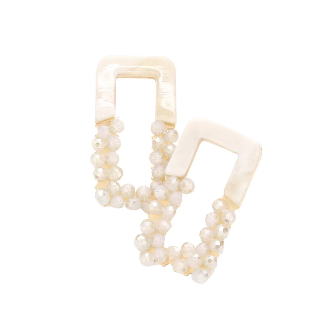 Celluloid Acetate Faceted Beaded Open Rectangle Earrings