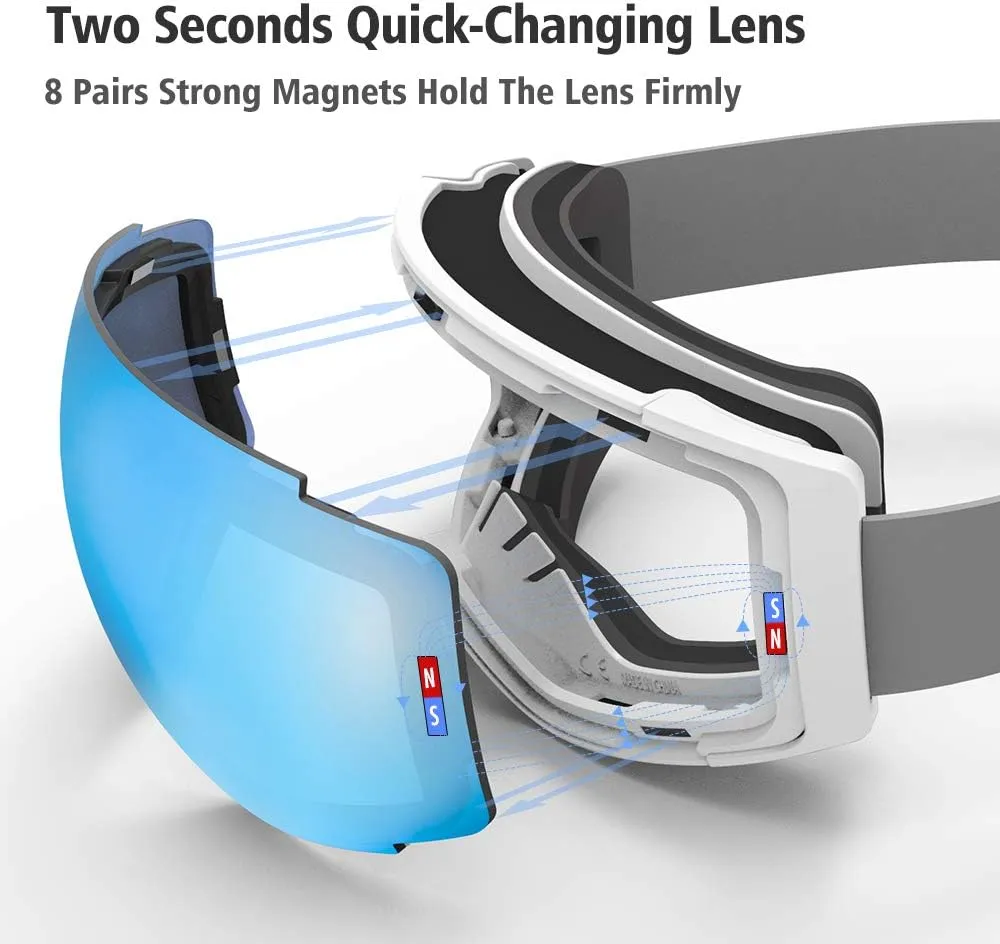 COPOZZ Polarized Adult Ski Goggles Set - M1 Magnetic Lens Snowboard Snow Goggle, OTG Anti-Fog Skiing Glasses Goggles