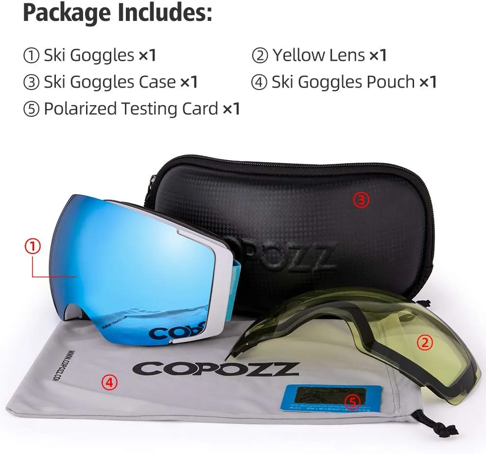 COPOZZ Polarized Adult Ski Goggles Set - M1 Magnetic Lens Snowboard Snow Goggle, OTG Anti-Fog Skiing Glasses Goggles