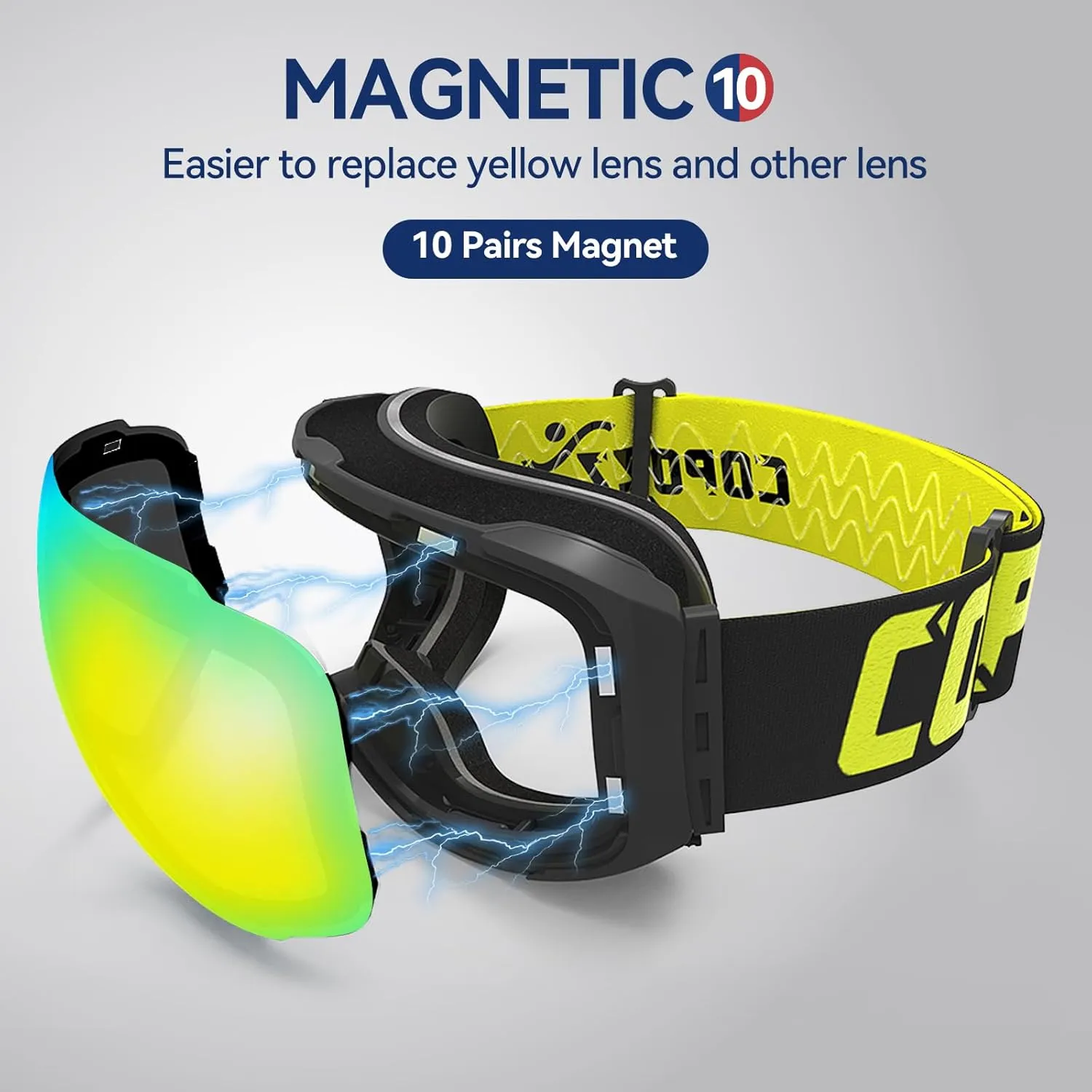 COPOZZ Ski Goggles, G2 Magnetic Snowboard Goggles, Polarized OTG UV400 Skiing Goggles for Options