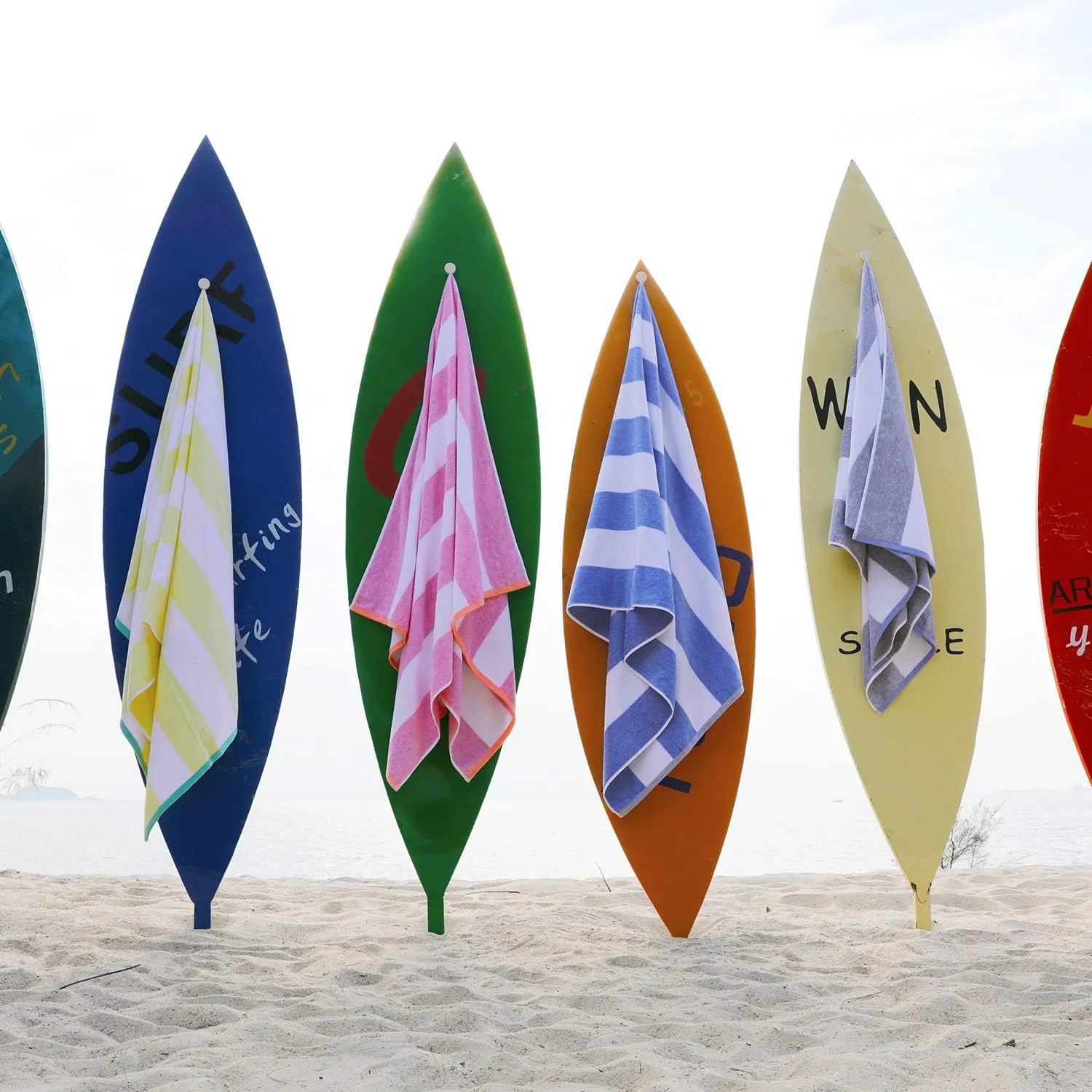 Cotton Oversized Beach Towel - Large 70 x 35 Inch Pool Towel, Rose Red Striped Quick Dry Swimming Cabana Towel