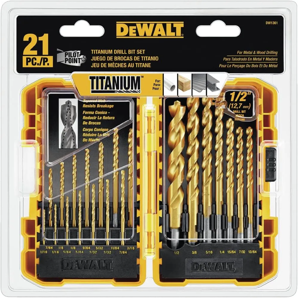 DEWALT Titanium Nitride Coated Drill Bit Set, Pilot Point, 21-Piece (DW1361)