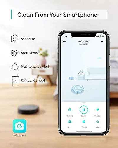 Eufy RoboVac G10 Hybrid, Robot Vacuum Cleaner, Smart Dynamic Navigation, 2-in-1 sweep and mop, Wi-Fi, Super-Slim, 2000Pa Strong Suction, Quiet, Self-Charging Robotic Vacuum, For Hard Floors Only