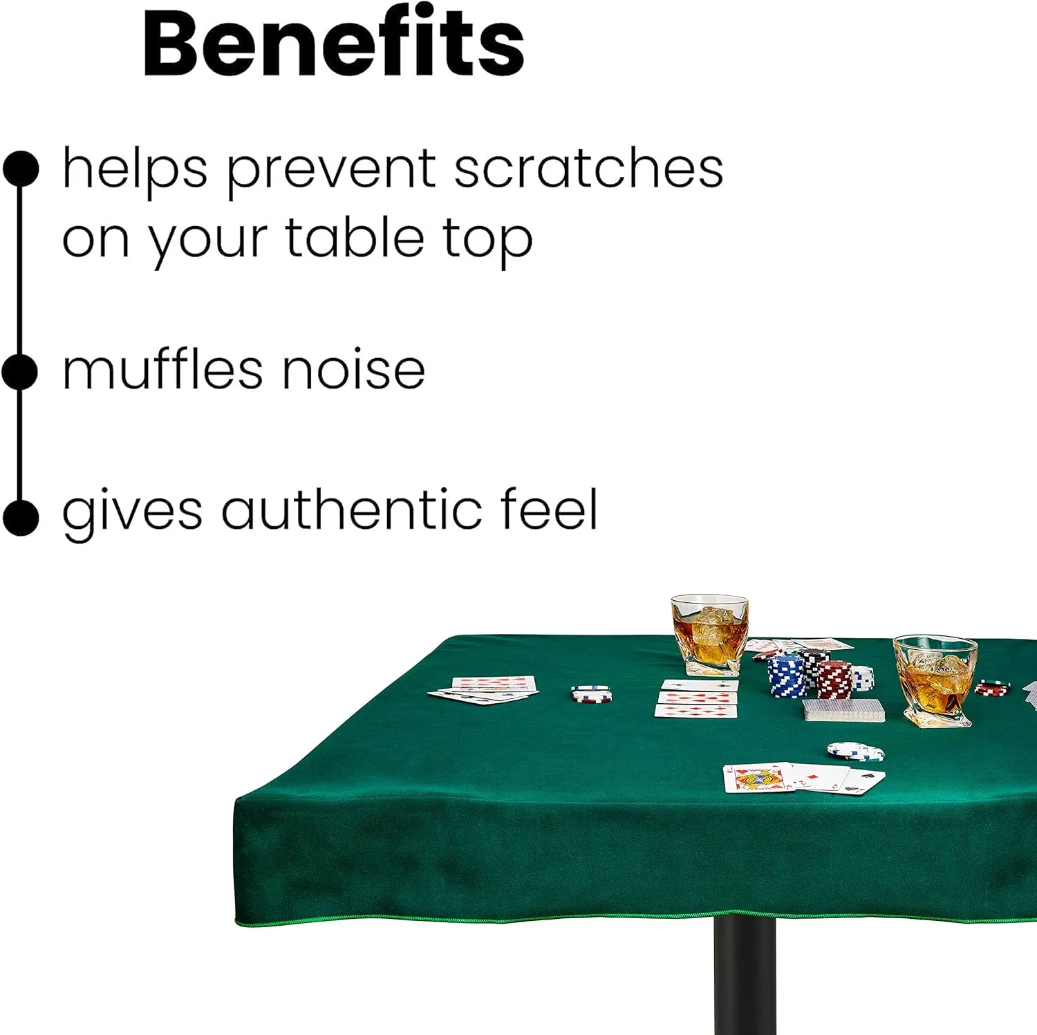 Felt Card Table Game Cover for 34 to 36 Inches Square Tables, Tablecloth for Poker, Mahjong, Bridge, and Board Games - Green