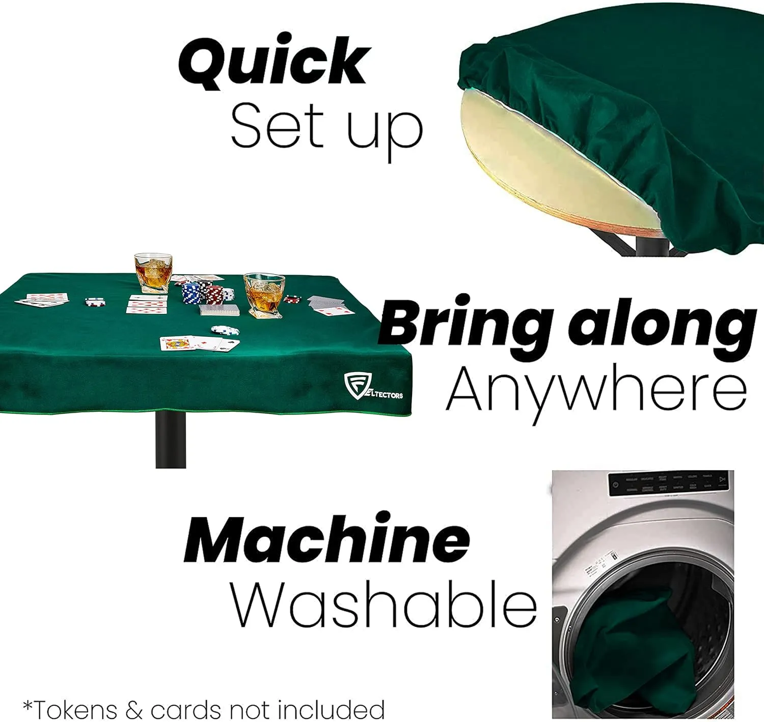Felt Card Table Game Cover for 34 to 36 Inches Square Tables, Tablecloth for Poker, Mahjong, Bridge, and Board Games - Green