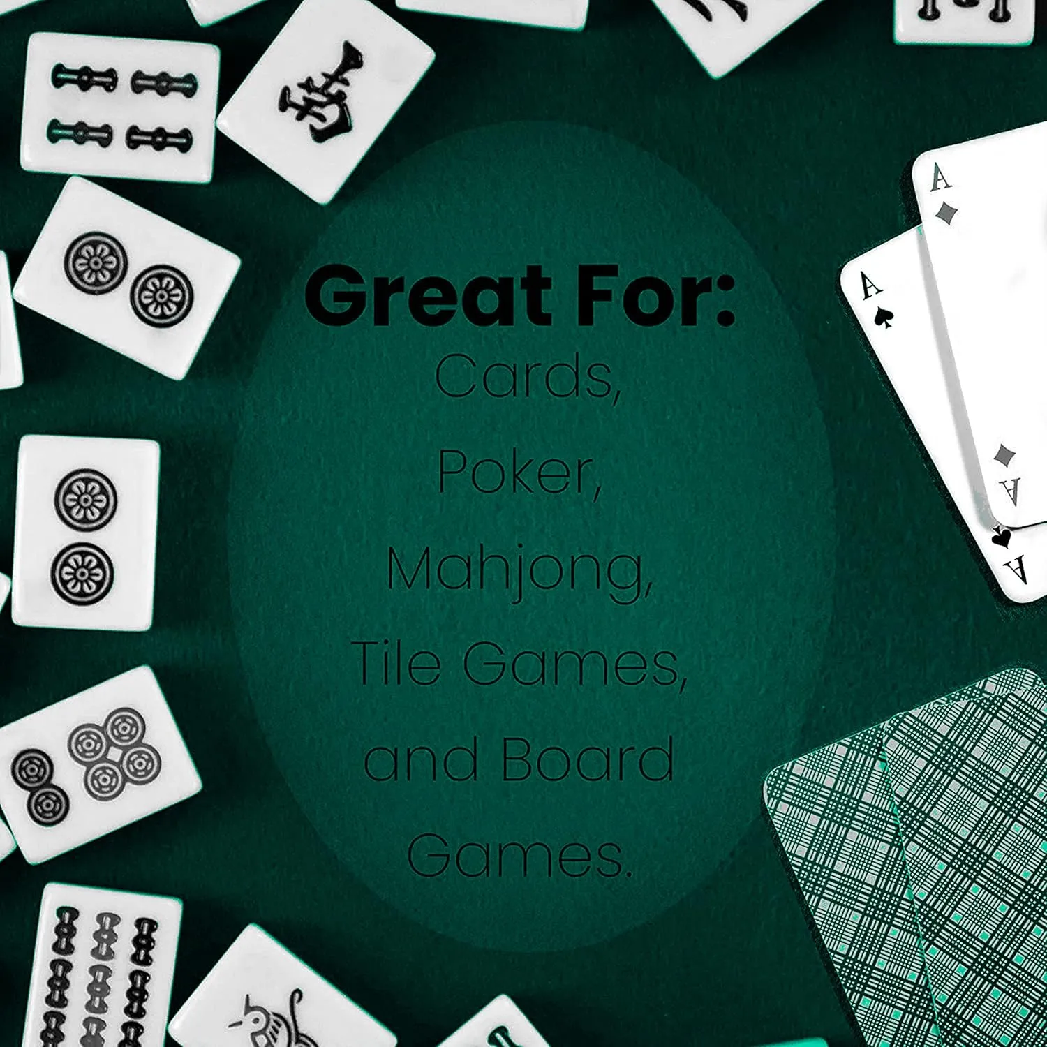 Felt Card Table Game Cover for 34 to 36 Inches Square Tables, Tablecloth for Poker, Mahjong, Bridge, and Board Games - Green