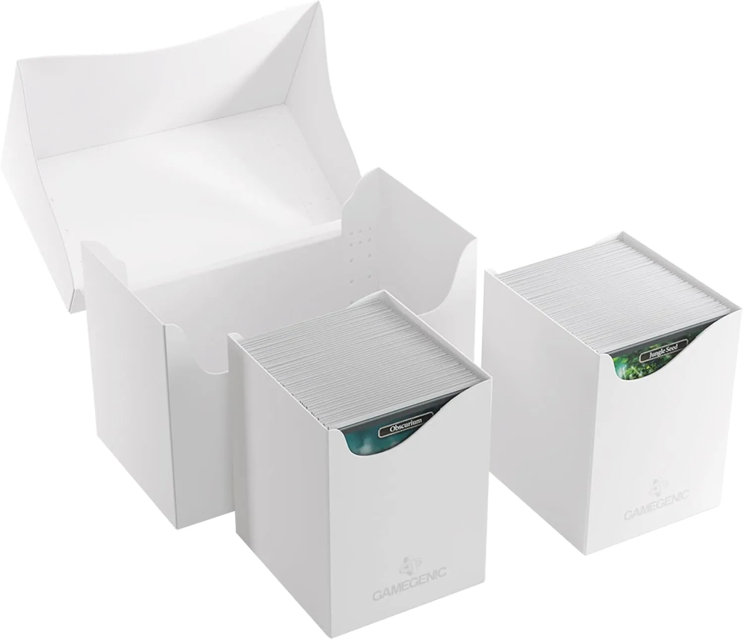 Gamegenic Double Deck Holder 200  XL - Compact Storage Solution for Two Decks or 200 Double-Sleeved Cards, Includes Two Removable Deck Holders, White Color, Made