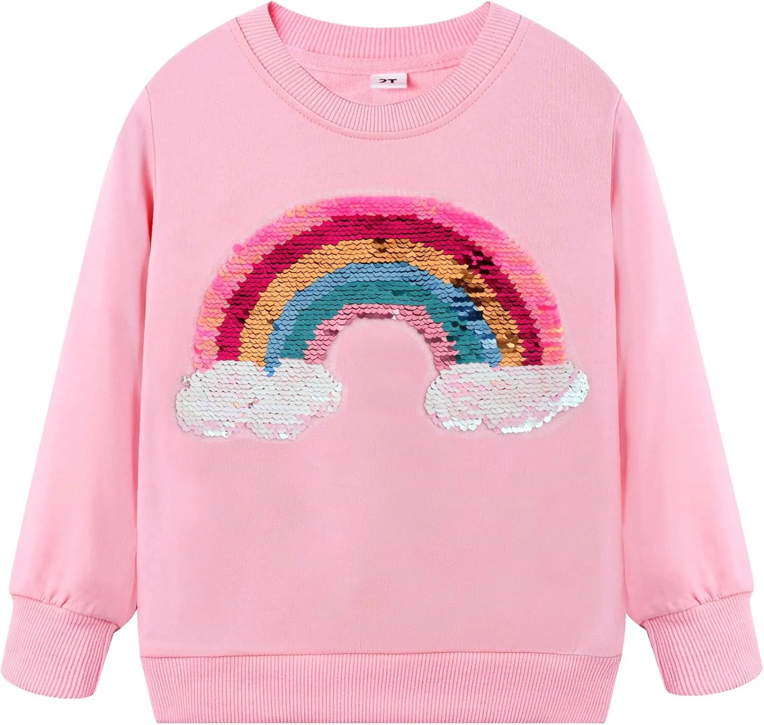 Girls Rainbow Sweatshirts Long Sleeve Crewneck Cotton Pink Sequin Shirt Toddler Fall Pullover Tops Kids Rainbow Sweaters 4T