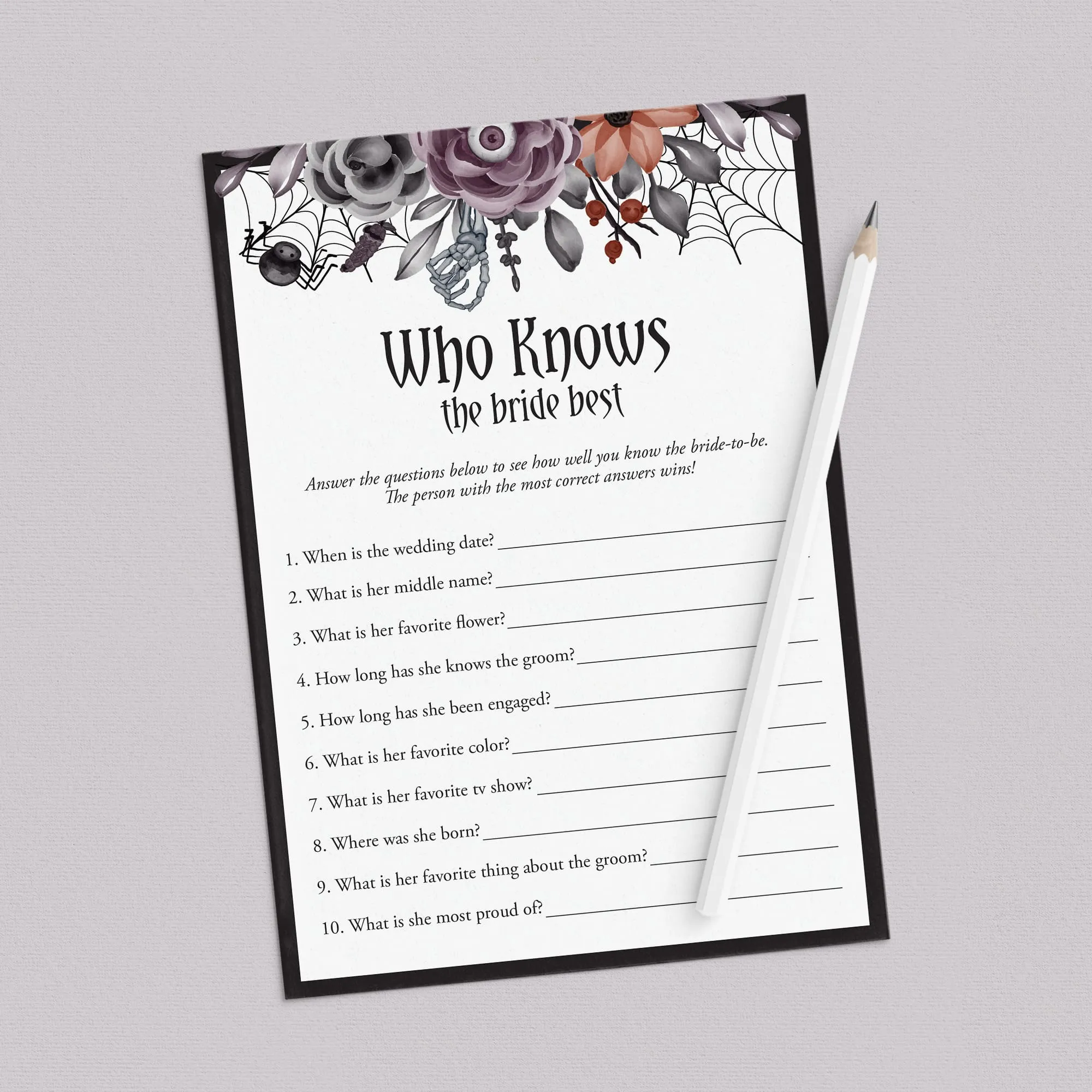 Halloween Bridal Shower Games Bundle Black Purple Floral