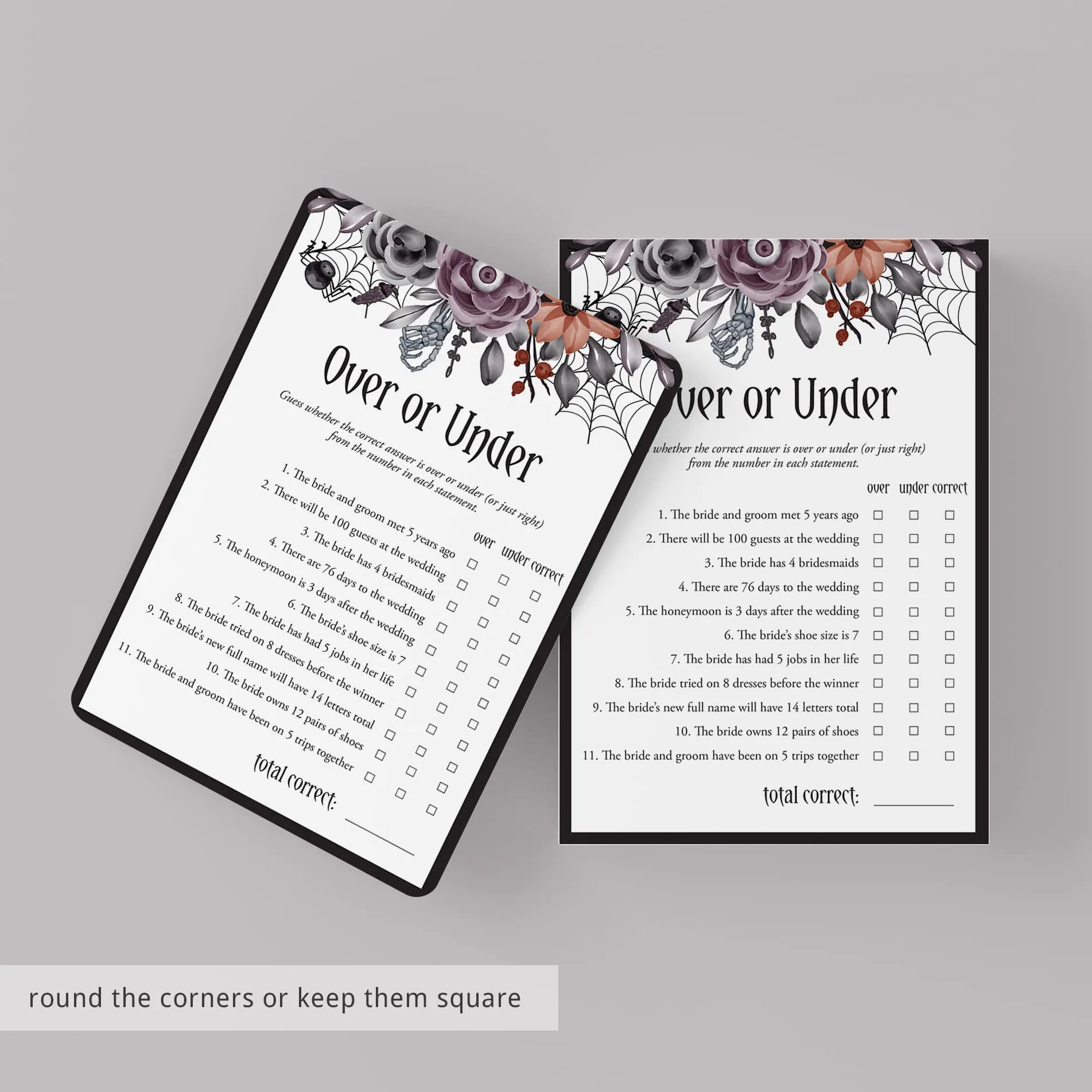 Halloween Bridal Shower Games Bundle Black Purple Floral