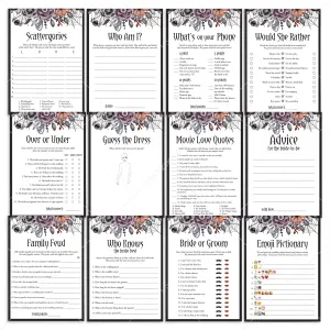 Halloween Bridal Shower Games Bundle Black Purple Floral