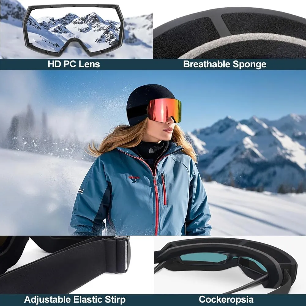 LESC Ski Goggles Anti-fog with UV400 Protection, HD OTG Design Snowboard Snow Skiing Goggles for Men Women Adult,Youth