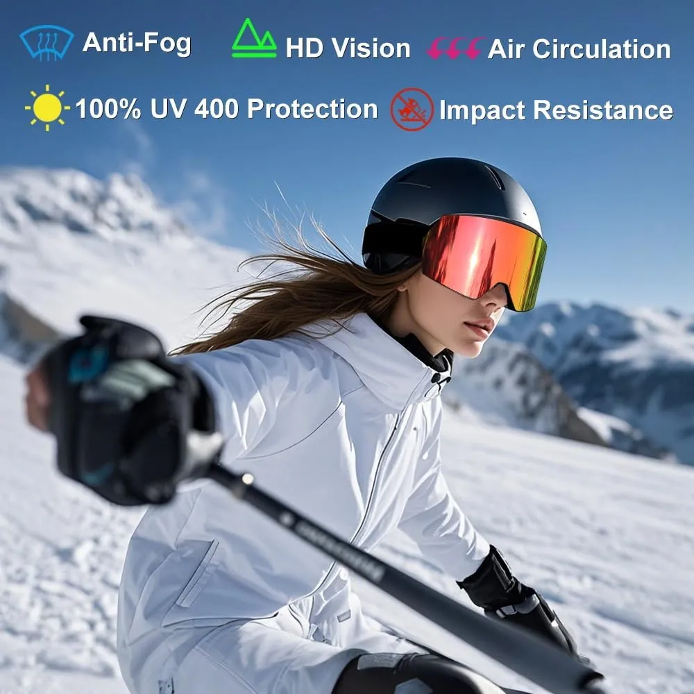 LESC Ski Goggles Anti-fog with UV400 Protection, HD OTG Design Snowboard Snow Skiing Goggles for Men Women Adult,Youth