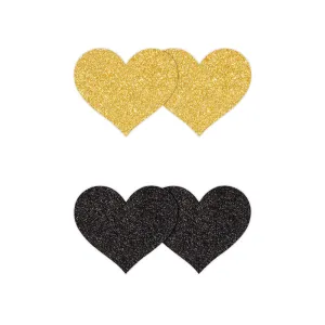 NS Novelties Pretty Pasties Hearts 2 Pack - Black & Gold