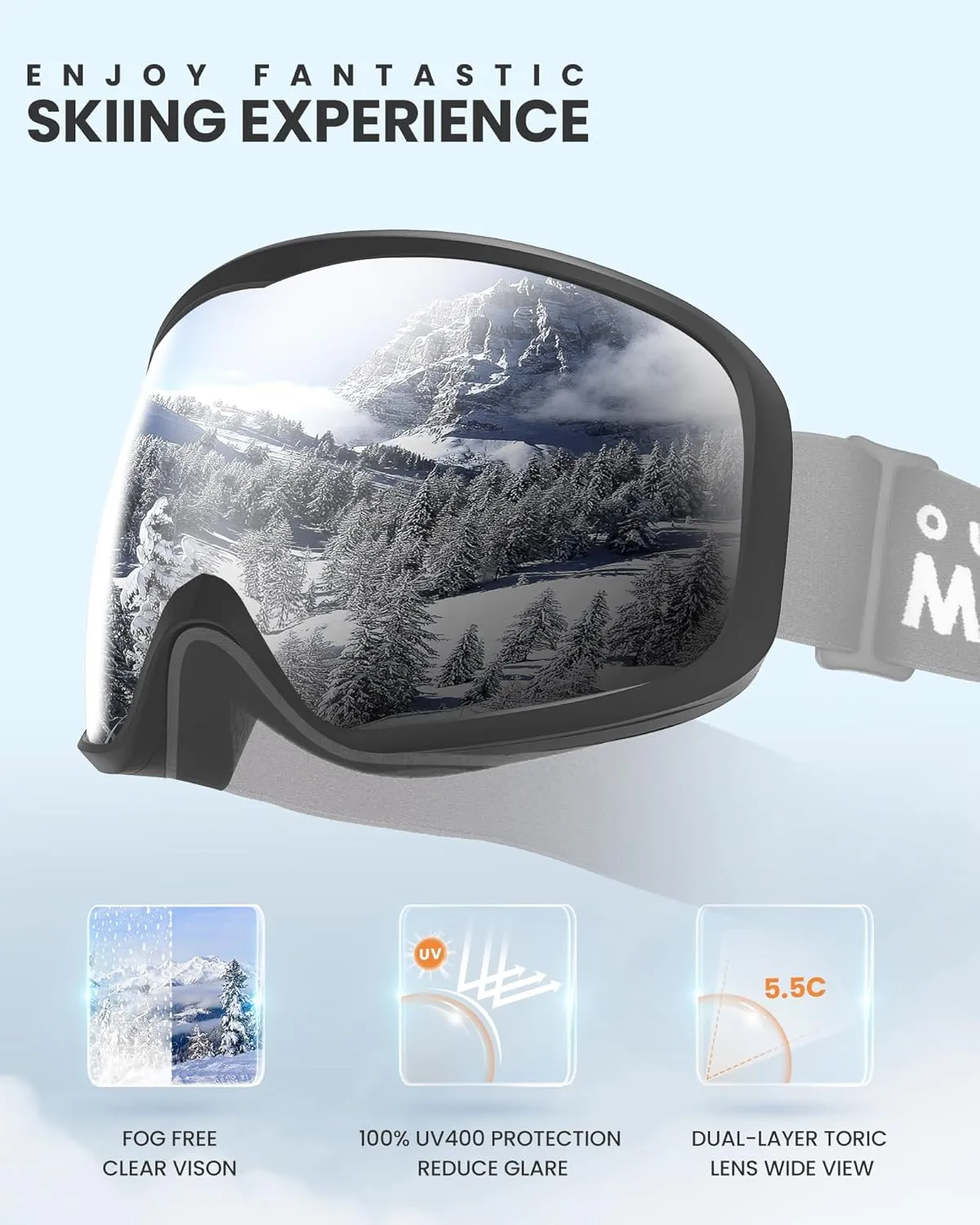 OutdoorMaster Owl Ski Goggles OTG, Snow Snowboard Goggles for Men Women Youth, Anti-Fog, 100% UV Protection