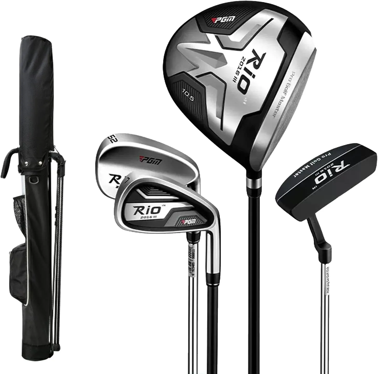 PGM Men's Complete Golf Club Set - #1 Driver - #7 Iron (28) - Sand Wedge (52) - Putter - Golf Stand Bag