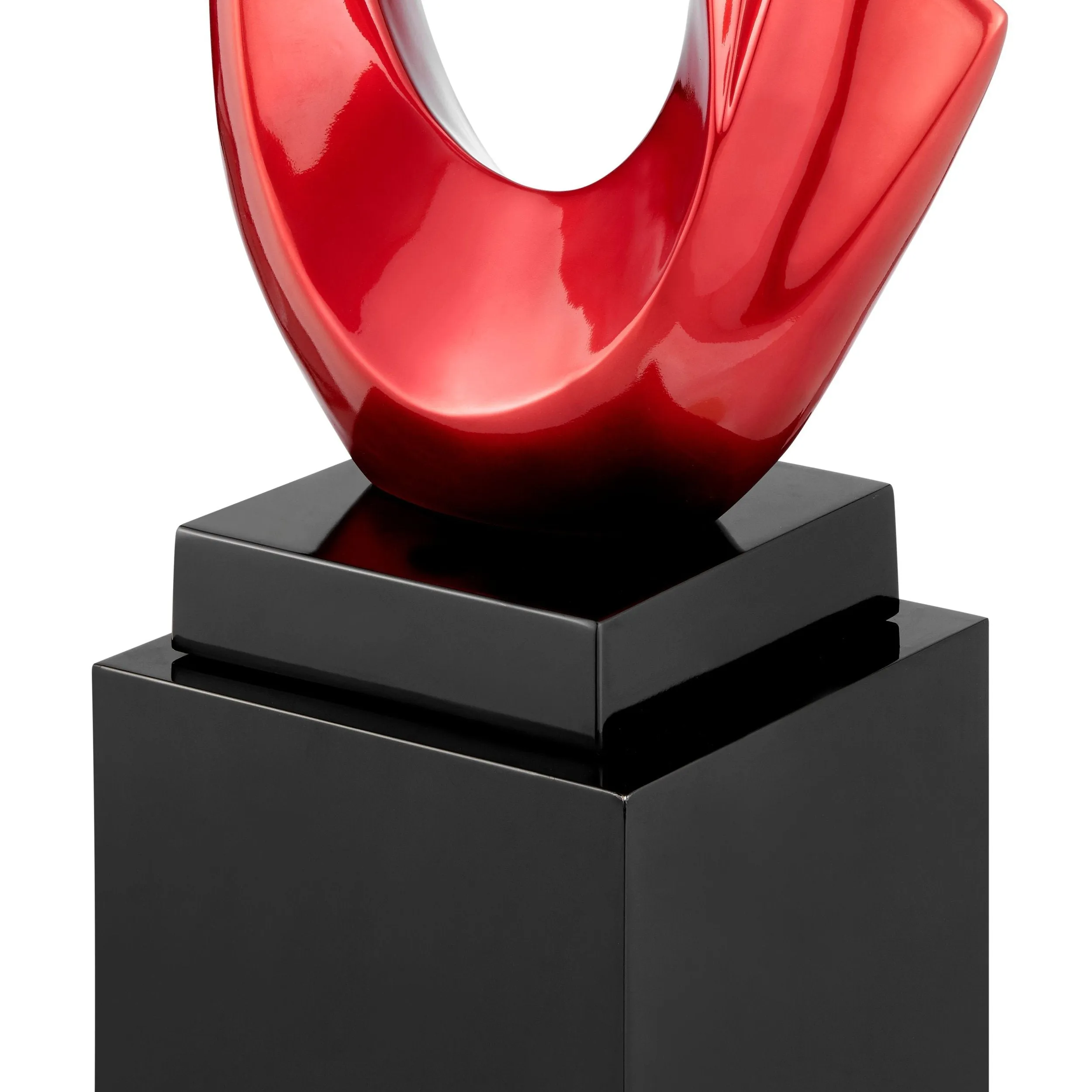 Red Fluid Abstract Floor Sculpture With Black Stand, 59" Tall