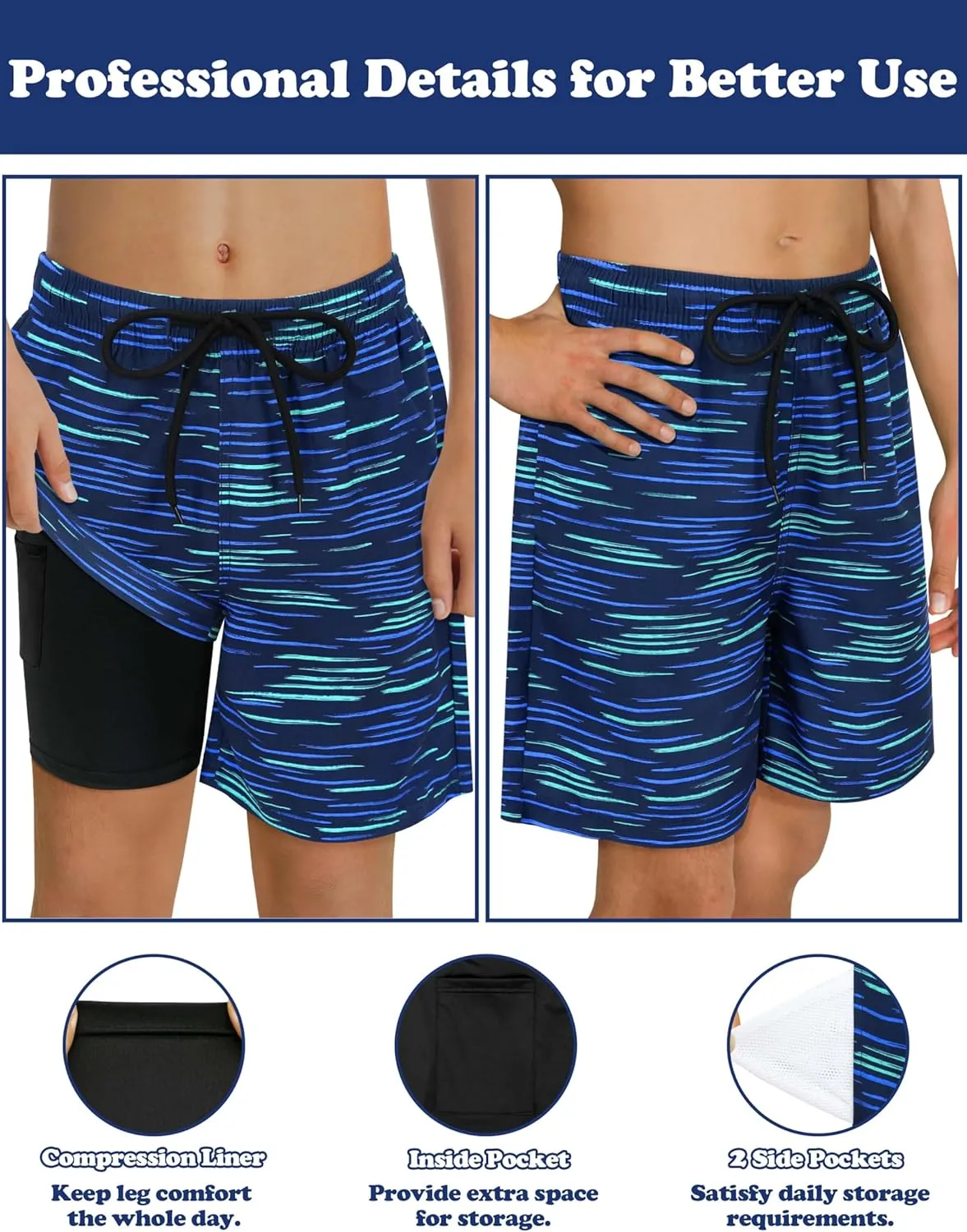 Sarfel Boys Swim Trunks with Compression Liner Kids Bathing Suits Boys Board Shorts Quick Dry Teen Swim Trunks Boy Swimsuit