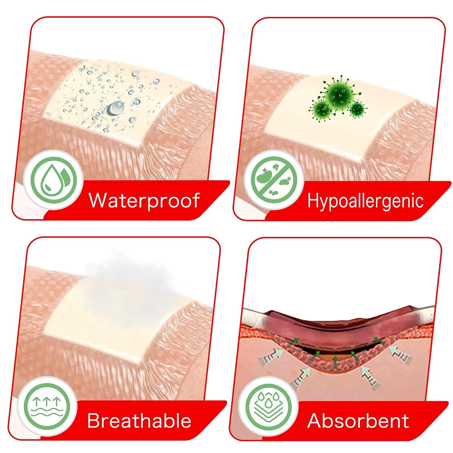 Silicone Foam Dressing with Adhesive Border  Wound Dressing Bandage  Silicone Foam Pad  Pack of 10  2 x 2 Inches Large Waterproof Bandages  Self Adhesive Wound Care and Dressings