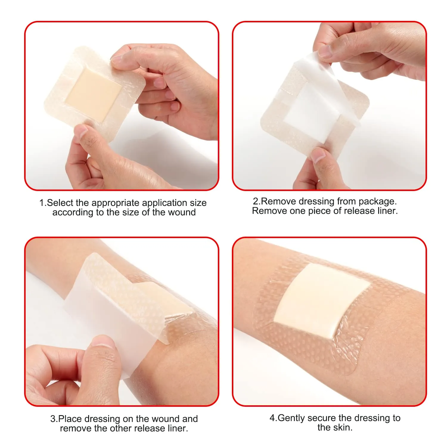 Silicone Foam Dressing with Adhesive Border  Wound Dressing Bandage  Silicone Foam Pad  Pack of 10  2 x 2 Inches Large Waterproof Bandages  Self Adhesive Wound Care and Dressings