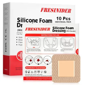Silicone Foam Dressing with Adhesive Border  Wound Dressing Bandage  Silicone Foam Pad  Pack of 10  2 x 2 Inches Large Waterproof Bandages  Self Adhesive Wound Care and Dressings