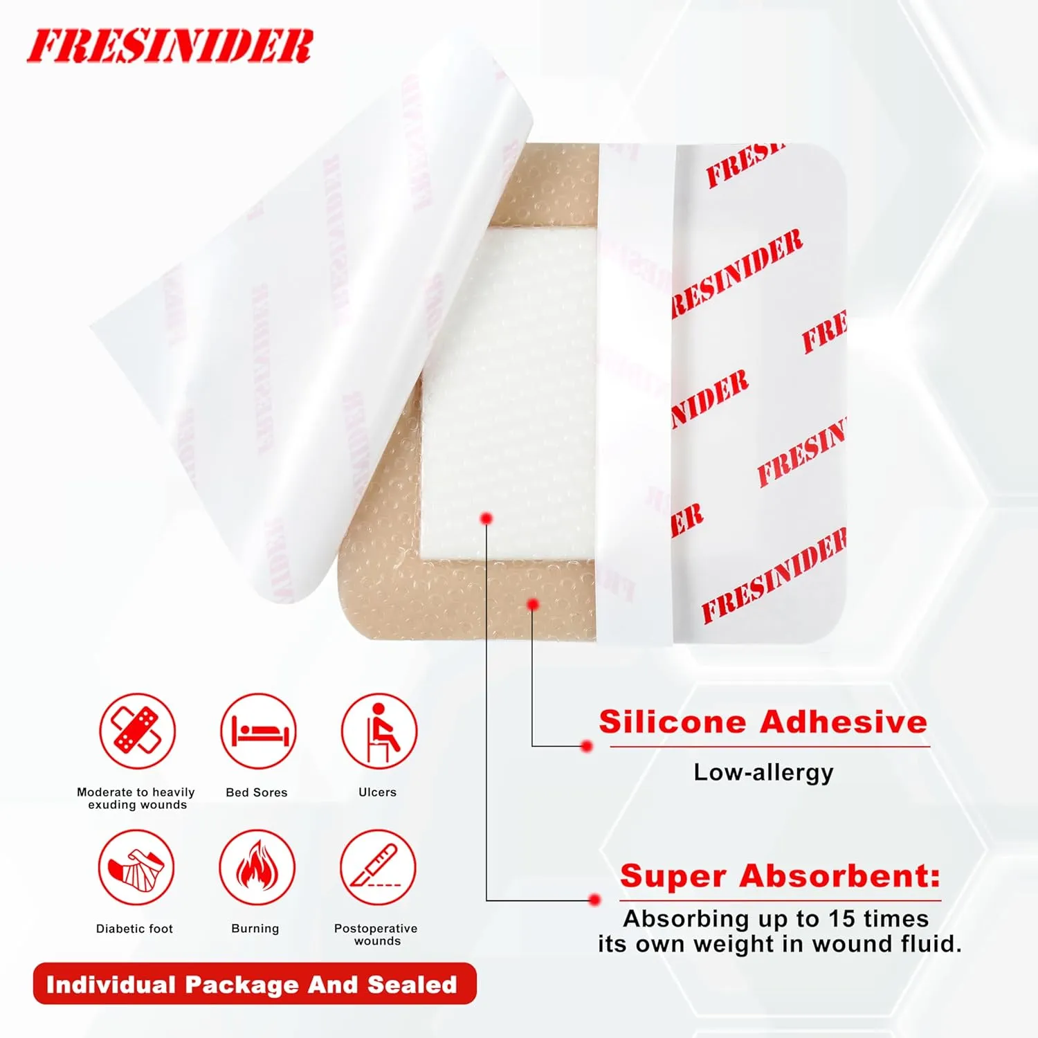 Silicone Foam Dressing with Adhesive Border  Wound Dressing Bandage  Silicone Foam Pad  Pack of 10  2 x 2 Inches Large Waterproof Bandages  Self Adhesive Wound Care and Dressings
