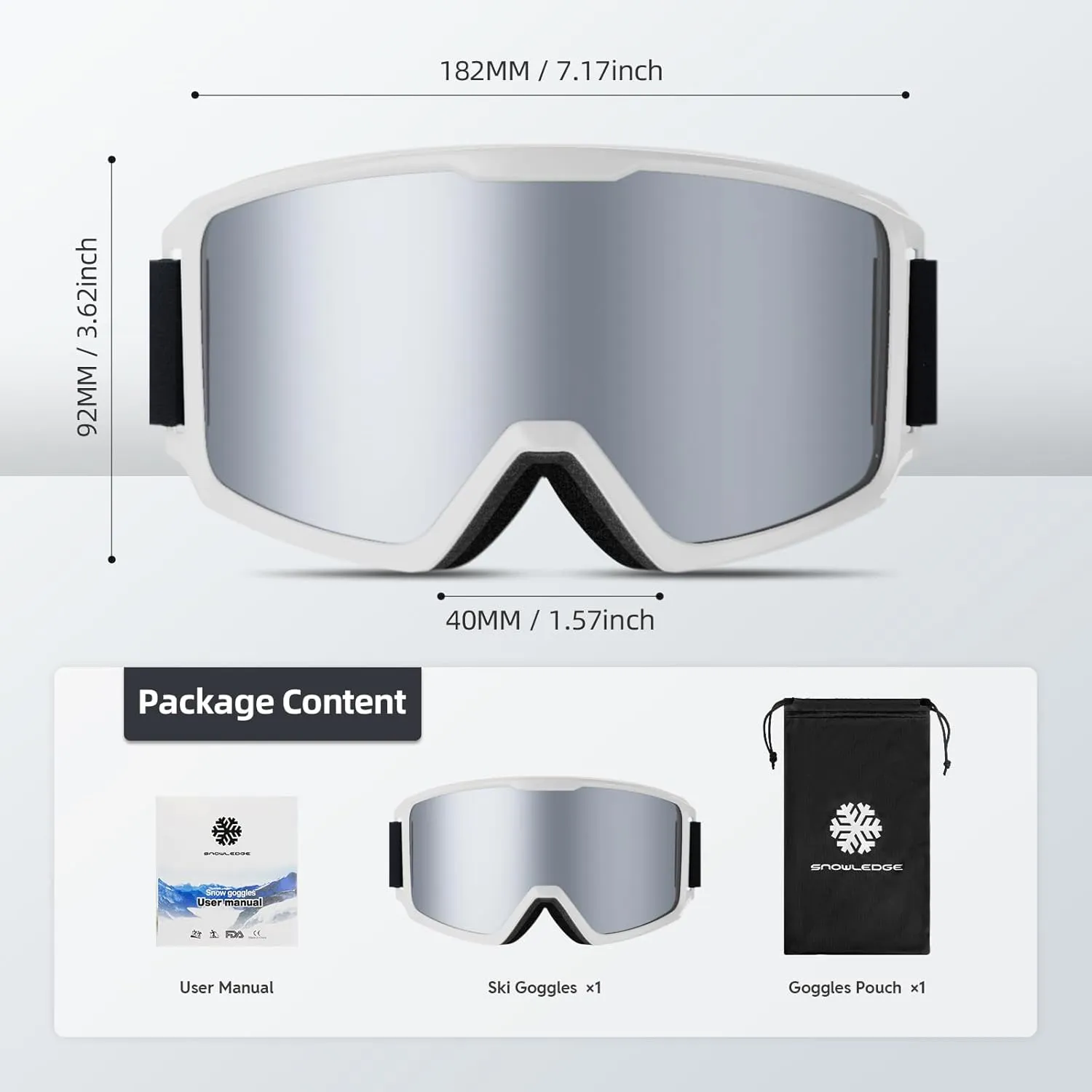 Ski/Snowboard Goggles for Men, Women & Youth -OTG 100% UV Protection