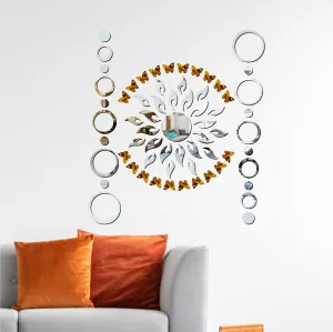 Sun 20 Ring Dot 20 Butterfly Silver Wall Mirrors|Acrylic Stickers|Mirrors|Wall Mirror Stickers|Wall Mirror Decor|Stickers for Wall|Sticker Mirror|Acrylic Mirror|Mirror for Wall|Mirror Stickers.79